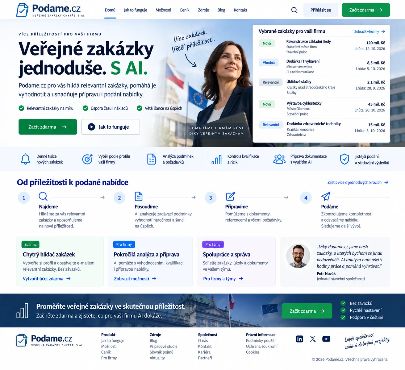 Ilustrační návrh nástroje Podame.cz pro výběr veřejných zakázek a přípravu nabídky